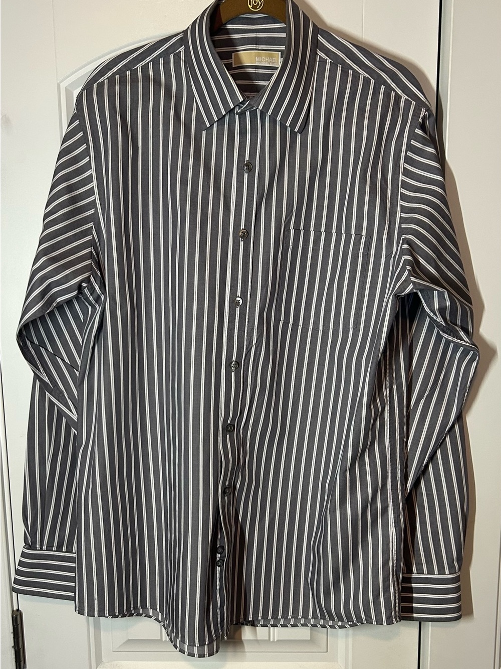 Michael Kors Gray and White Vertical Stripe Dress Shirt